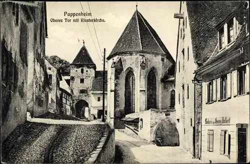 Ak Pappenheim Mittelfranken, Oberes Tor mit Klosterkirche, Bäckerei Georg Volkert