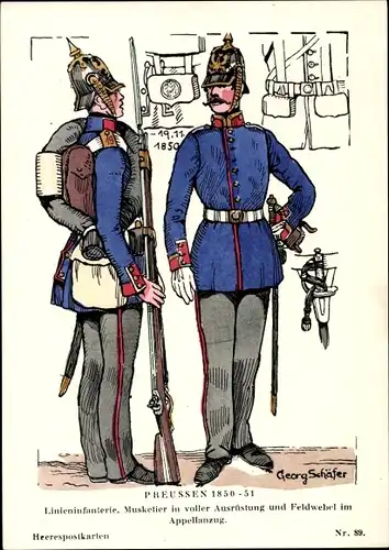 Künstler Ak Schäfer, Georg, Preußen 1850-51, Linieninfanterie, Musketier, Feldwebel