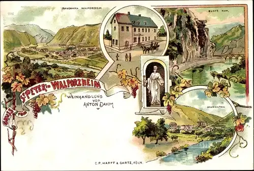 Litho Waldporzheim Bad Neuenahr Ahrweiler, Weinhandlung St. Peter, Inh. Anton Dahm, Bunte Kuh