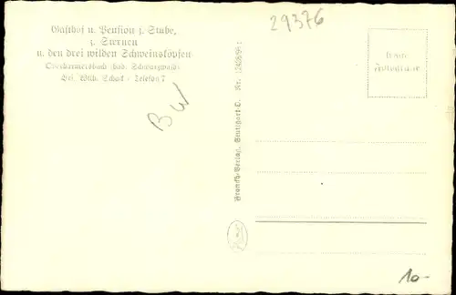 Ak Oberharmersbach im Ortenaukreis, Gasthof und Pension z. Stube, z. Sternen, Bes. Wilh. Schäck