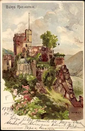 Künstler Litho Pfaff, C., Trechtingshausen am Rhein, Burg Rheinstein