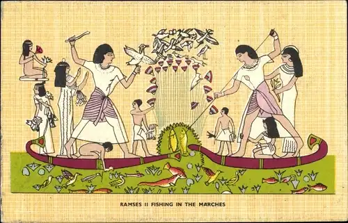 Künstler Ak Ägypten, Ramses II fishing in the marches, Pharao