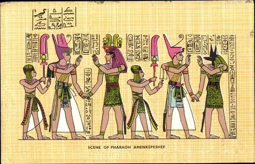 Künstler Ak Ägypten, Scene of Pharaoh Amenkepeshef, Ägypter, Hieroglyphen