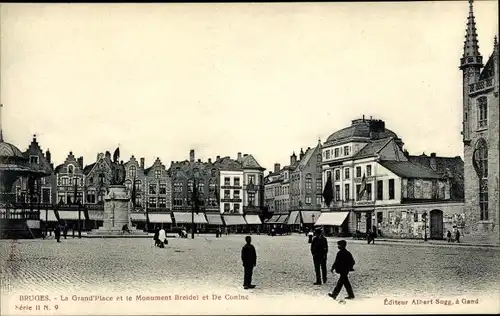 Ak Bruges Brügge Flandern Westflandern, La Grand'Place et le Monument Breidel et De Coninc