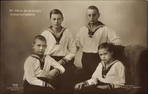 Ak Prinzen Wilhelm, Louis Ferdinand, Hubertus, Friedrich, Söhne von Kronprinz Wilhelm von Preußen