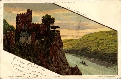 Künstler Litho Biese, C., Trechtingshausen am Rhein, Ansicht vom Schloss Reinstein