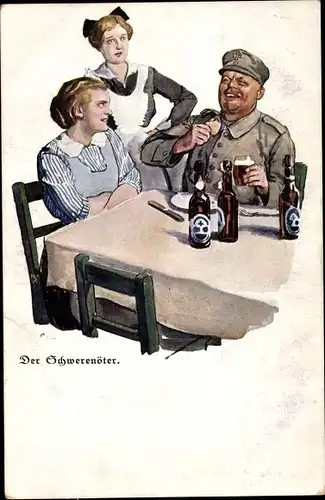 Künstler Ak Heilemann, Der Schwerenöter, Landwehrmann trinkt Bier, Frauen