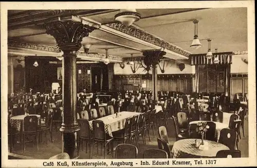 Ak Augsburg in Schwaben, Café Kuß, Inh. Eduard Kramer, Künstlerspiele, Innenansicht