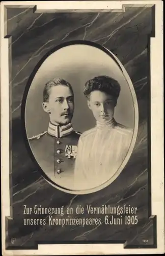Ak Erinnerung an die Vermählungsfeier des Kronprinzenpaares 1905, Kronprinzessin Cecilie von Preußen