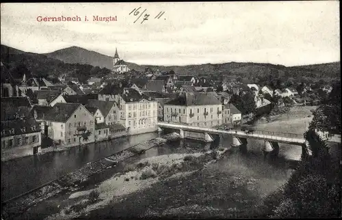Ak Gernsbach im Murgtal Baden Württemberg, Totalansicht, Brücke
