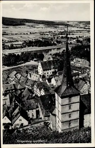 Ak Klingenberg am Main Unterfranken, Höhenblick auf den Ort, Glockenturm