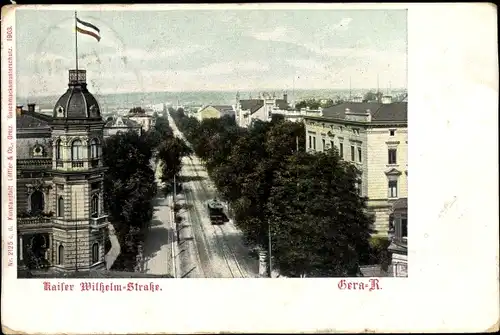 Ak Gera in Thüringen, Kaiser Wilhelm Straße, Straßenbahn, Gebäude