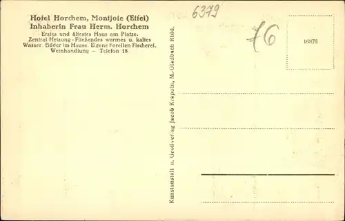 Ak Monschau Montjoie in der Eifel, Hotel Horchem, Inh. Frau Herm. Horchem, Speisesaal