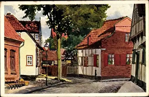 Künstler Ak Travemünde Lübeck Schleswig Holstein, Marktstraße, Wohnhäuser