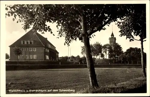 Ak Steinbergkirche in Schleswig Holstein, Wallrothhaus und Bismarckturm auf dem Scheersberg