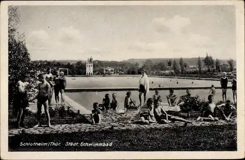 Ak Schlotheim im Unstrut Hainich Kreis Thüringen, Städtisches Schwimmbad, Badegäste