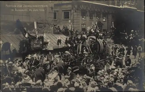 Ak Augsburg in Schwaben, Festzug zur Jahrhundertfeier 1906, Festwagen der Bräuer