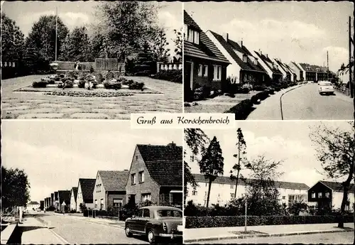 Ak Korschenbroich am Niederrhein, Ehrenmal, Straße mit Wohnhäusern, Siedlung