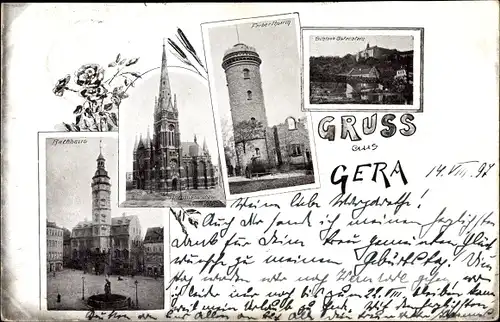 Ak Gera in Thüringen, Johanniskirche, Ferberturm, Schloss Osterstein, Rathaus