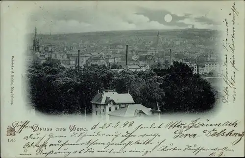 Mondschein Ak Gera in Thüringen, Panoramablick über die Stadt