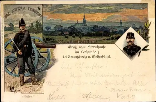 Künstler Litho Wolfenbüttel in Niedersachsen, Sternhaus im Lechelnholz, Nec Aspera Terrent, Soldaten