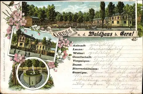 Vorläufer Litho Gera in Thüringen, Etablissement Waldhaus, Teilansichten