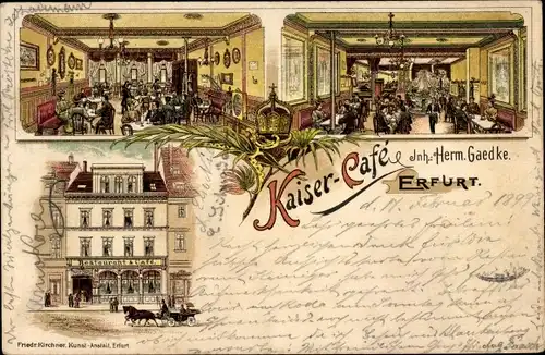 Litho Erfurt in Thüringen, Kaiser Café, Inh. Herm. Gaedke, Teilansichten