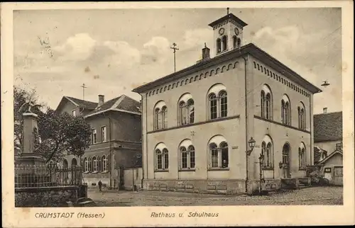 Ak Crumstadt Riedstadt Hessen, Rathaus und Schulhaus