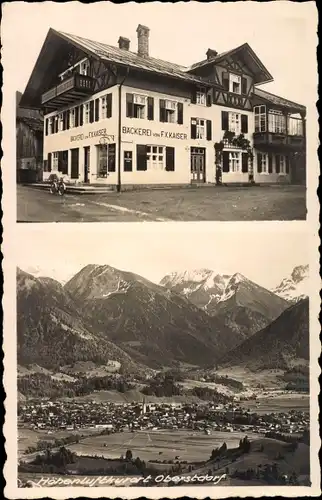 Foto Ak Oberstdorf im Oberallgäu, Bäckerei von F.X. Kaiser, Totalansicht vom Ort