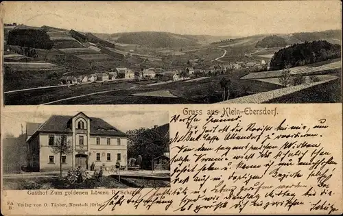 Ak Kleinebersdorf in Thüringen, Totalansicht vom Ort, Gasthof zum goldenen Löwen, Inh. R. Schütze