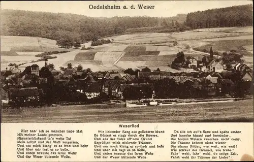 Lied Ak Oedelsheim Oberweser in Hessen, Weserlied, Blick auf Ortschaft und Umgebung