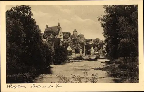 Ak Besigheim im Kreis Ludwigsburg, Partie an der Enz, Stadtpanorama