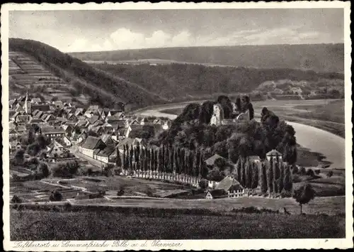 Ak Polle an der Weser in Niedersachsen, Panorama der Ortschaft und Umgebung