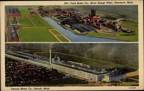 Ak Dearborn Michigan USA, Ford Motor Co., River Rouge Plant, Detroit Lincoln Motor Co., Autofabriken
