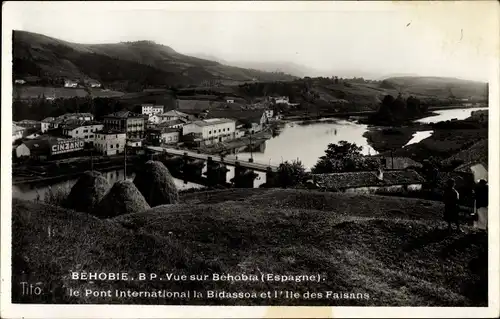 Ak Behobia Baskenland, Le Pont International, Brücke, Panorama vom Ort