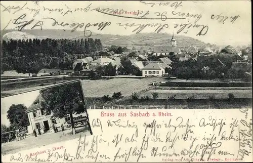 Ak Sasbach am Rhein, Gasthaus zum Löwen, Bierwagen, Gesamtansicht des Ortes