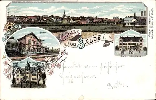 Litho Salder Salzgitter in Niedersachsen, Totalansicht, Bahnhof, Schloss