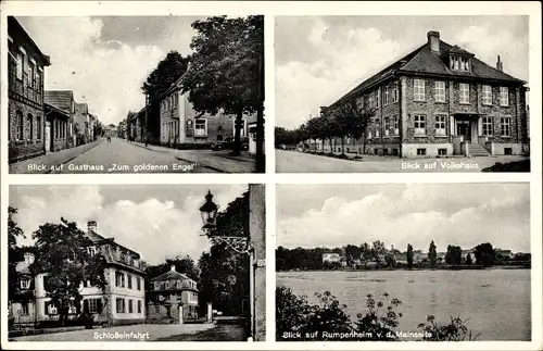 Ak Offenbach am Main Hessen, Gasthaus Zum goldenen Engel, Volkshaus, Schlosseinfahrt, Rumpenheim