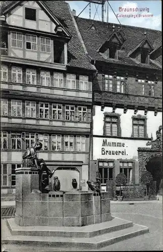 Ak Braunschweig in Niedersachsen, Blick auf den Eulenspiegelbrunnen, Mumme Brauerei