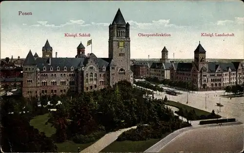 Ak Poznań Posen, Königl. Schloss, Oberpostdirektion, Königl. Landschaft