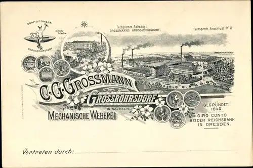Litho Großröhrsdorf im Kreis Bautzen, Mechanische Weberei von C. G. Grossmann, Gesamtansicht