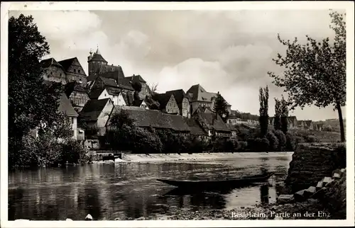 Ak Besigheim im Kreis Ludwigsburg, Stadtpanorama, Flusspartie, Ruderer