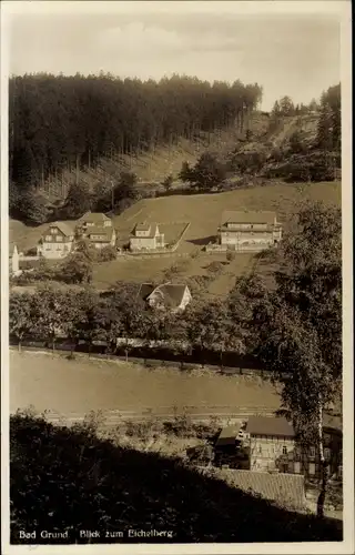 Ak Bad Grund im Harz, Stadtansicht zum Eichelberg, Flusspartie