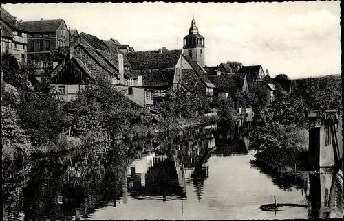 Ak Bad Sooden Allendorf in Hessen, Partie in Klein Venedig, Kirchturm, Fachwerkhäuser