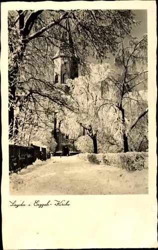 Ak Sayda im Erzgebirge, Kirche im Winter, Schnee