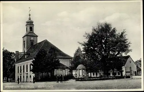 Ak Wendisch Buchholz Märkisch Buchholz in Brandenburg, Marktplatz mit Kirche