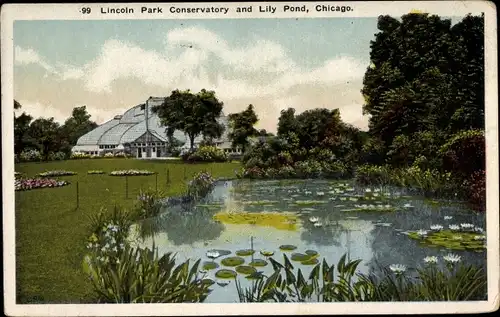 Ak Chicago Illinois USA, Lincoln Park Conservatory, Lily Pond, Parkanlage