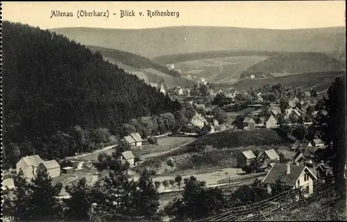 Ak Altenau Clausthal Zellerfeld im Oberharz, Totalansicht der Ortschaft vom Rothenberg aus