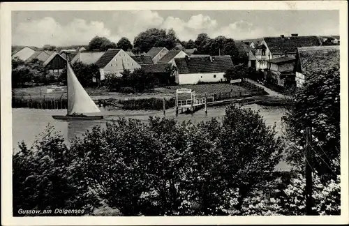 Ak Gussow Heidesse in Brandenburg, Partie am Dolgensee, Bootsanlegestelle