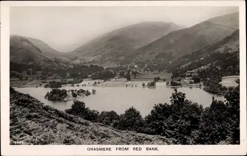 Ak Grasmere Cumbria England, View from Red Bank, Landschaftspanorama